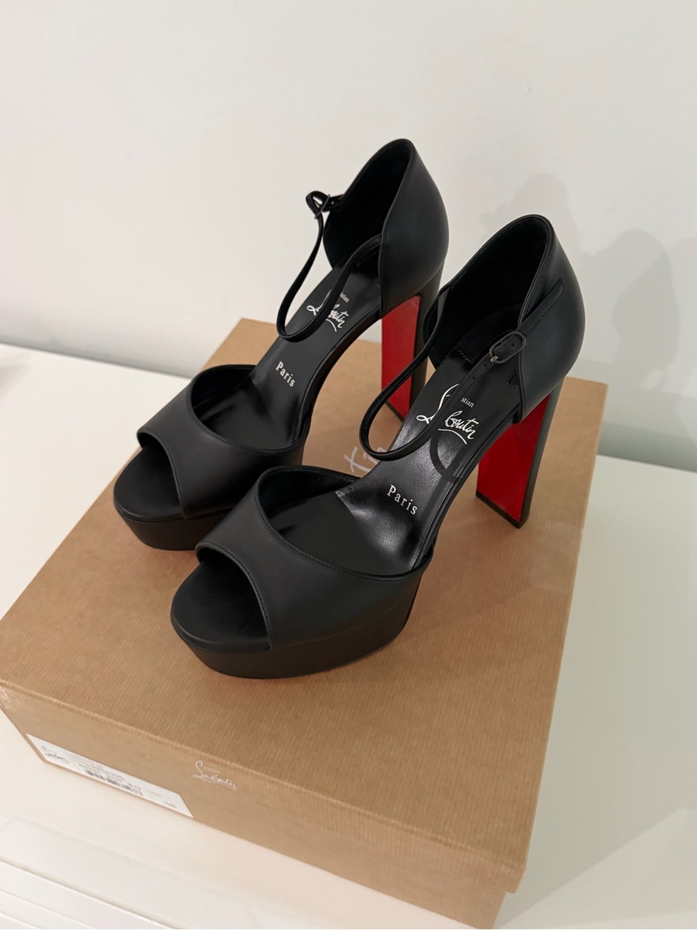 Christian Louboutin Black Leather Platform Ankle-Strap Sandals - Picture 4 of 6